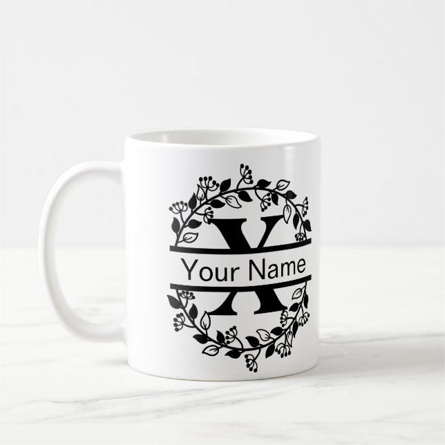 Floral Alphabet with Name Custom Monogram Coffee Mug (Left)