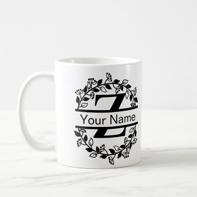 Floral Alphabet with Name Custom Monogram Coffee Mug (Left)