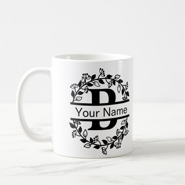 Floral Alphabet with Name Custom Monogram Coffee Mug (Left)