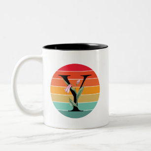 Floral Alphabet Y Retro Sunset Monogram Two-Tone Coffee Mug