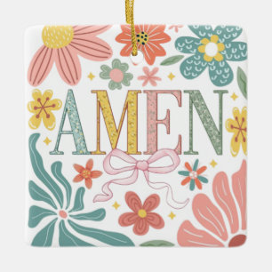 Floral Amen Art Ceramic Ornament