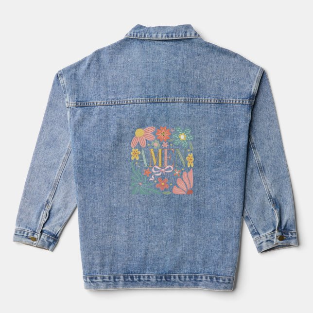  Floral Amen Art Denim Jacket (Back)