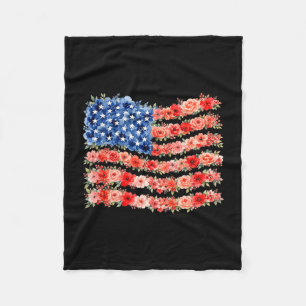 Floral american flag flowers wildflowers 4th of fleece blanket