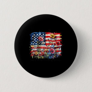Floral American Usa Flag Land Of The Free 4th Of J 6 Cm Round Badge
