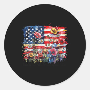 Floral American Usa Flag Land Of The Free 4th Of J Classic Round Sticker