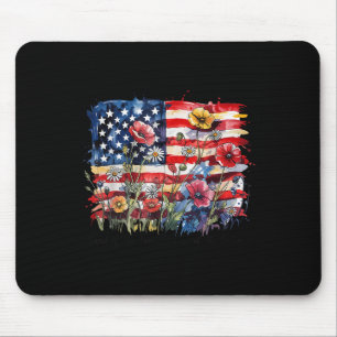 Floral American Usa Flag Land Of The Free 4th Of J Mouse Pad