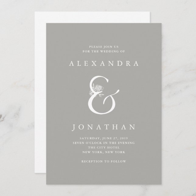 Floral Ampersand | Chic Grey Wedding Invitation (Front/Back)
