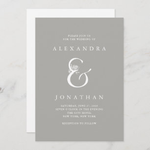 Floral Ampersand Chic Grey Wedding Invitation