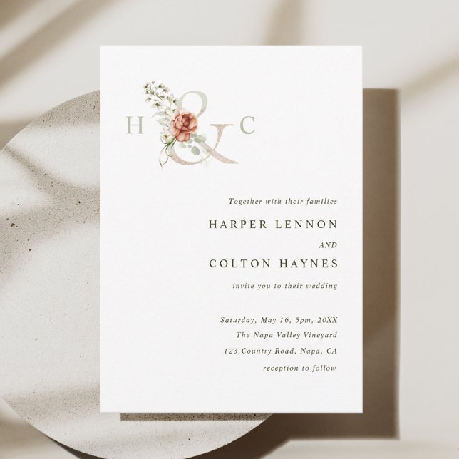 Floral Ampersand Elegant Watercolor Wedding Invitation (Creator Uploaded)