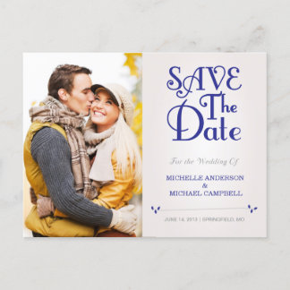 Floral Amperstand Save the Date Postcard in Navy