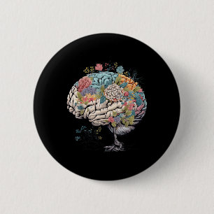 Floral Anatomical Brain Tree Mental Health Awarene 6 Cm Round Badge