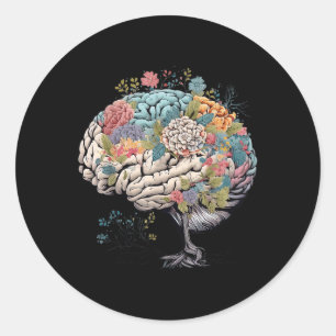 Floral Anatomical Brain Tree Mental Health Awarene Classic Round Sticker
