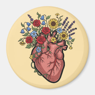 Floral Anatomical Heart Illustration Magnet
