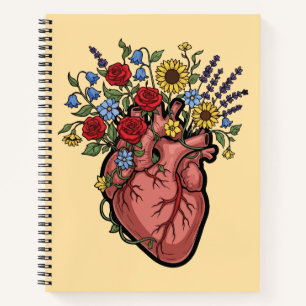 Floral Anatomical Heart Illustration Notebook