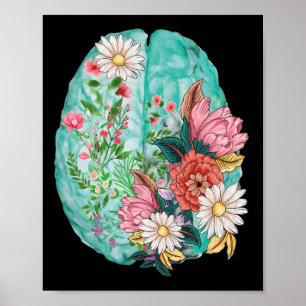 Floral Anatomical Human Brain Mental Health Awaren Poster