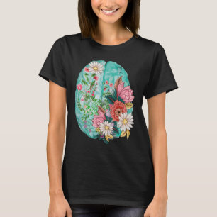 Floral Anatomical Human Brain Mental Health Awaren T-Shirt