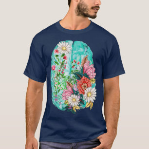 Floral Anatomical Human Brain Mental Health Awaren T-Shirt