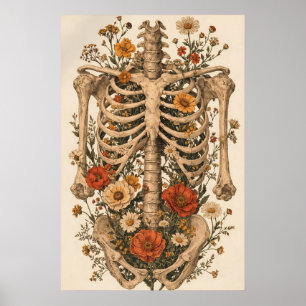 Floral Anatomy Skeleton Poster, Vintage Botanical Poster
