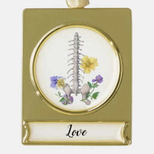 Floral Anatomy - Vertebrae, Hip Bone Gold Plated Banner Ornament