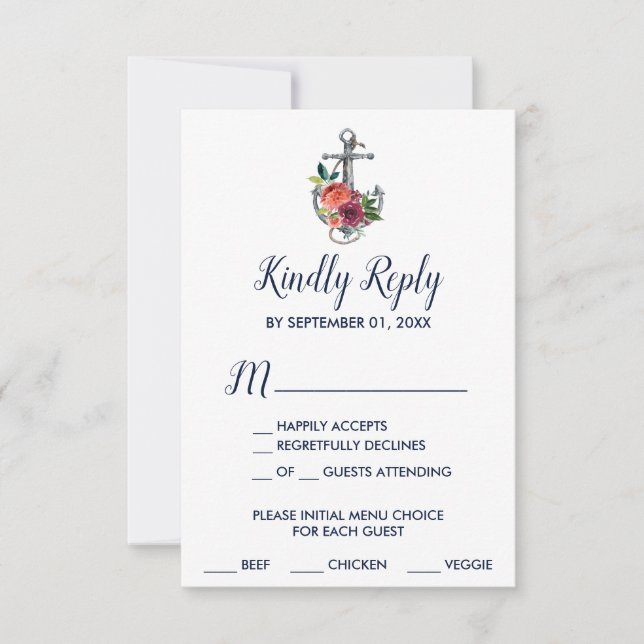 Floral Anchor | Autumn Menu Choice RSVP Card (Front)