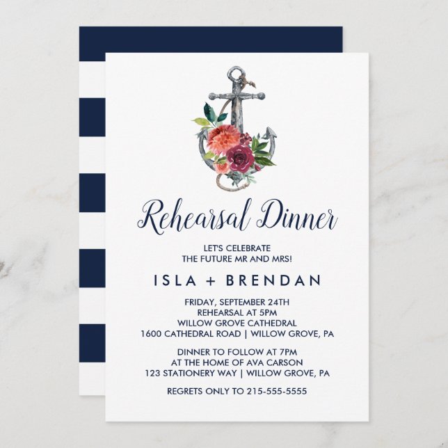 Floral Anchor | Autumn Rehearsal Dinner Invitation (Front/Back)
