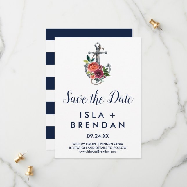 Floral Anchor | Autumn Save the Date Card (Front/Back In Situ)