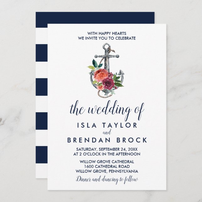 Floral Anchor | Autumn The Wedding Of Invitation (Front/Back)