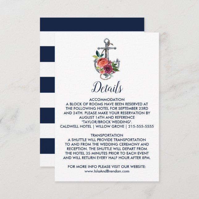 Floral Anchor | Autumn Wedding Details Insert Card (Front/Back)