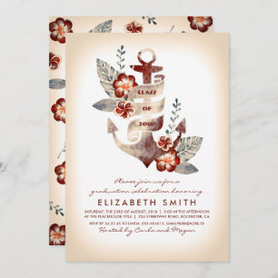 Floral Anchor - Beach Graduation Party Invitation