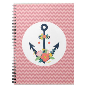 Floral Anchor Nautical Faith Navy & Coral Chevron Notebook