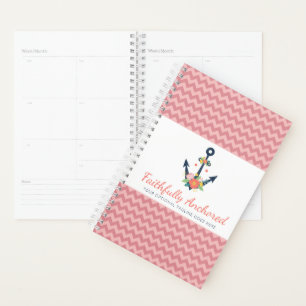 Floral Anchor Nautical Faith Navy & Coral Chevron Planner