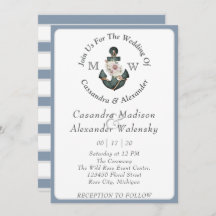 Floral Anchor Nautical Wedding Dusty Blue Stripe