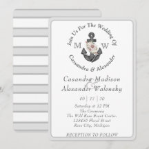 Floral Anchor Nautical Wedding Silver Grey Stripe