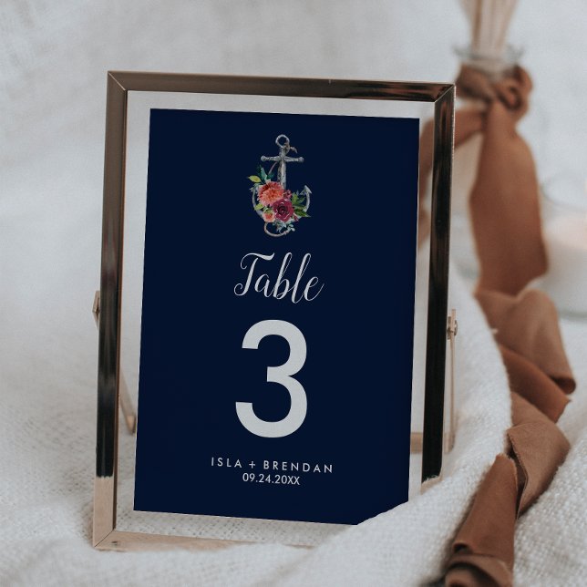 Floral Anchor | Navy Autumn 5x7" Table Number (Creator Uploaded)