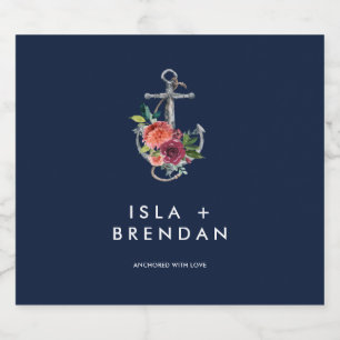 Floral Anchor   Navy Autumn Anchored with Love Liquor Bottle Label