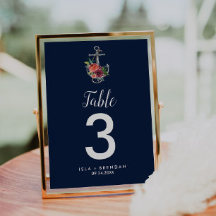Floral Anchor   Navy Autumn Table Number
