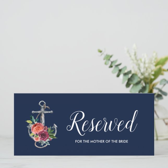 Floral Anchor | Navy Autumn Wedding Reserved Sign (Standing Front)