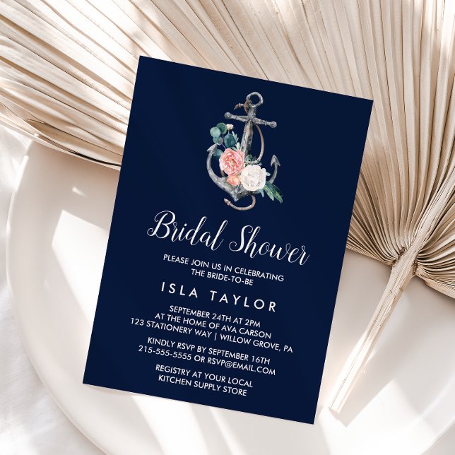 Floral Anchor | Navy Summer Bridal Shower Invitation (Creator Uploaded)