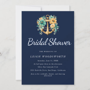 Floral Anchor Navy Summer Bridal Shower Invitation