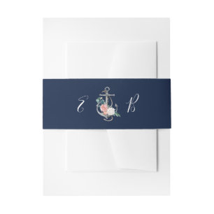 Floral Anchor Navy Summer Invitation Belly Band