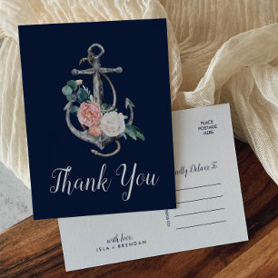 Floral Anchor   Navy Summer Thank You Postcard