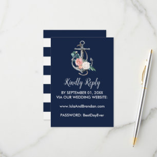 Floral Anchor   Navy Summer Website RSVP Card