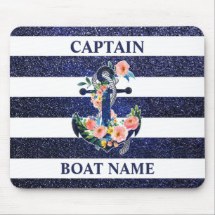 Floral anchor on striped background mouse pad
