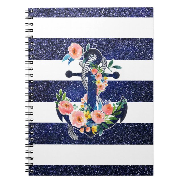 Floral anchor on striped background notebook (Front)