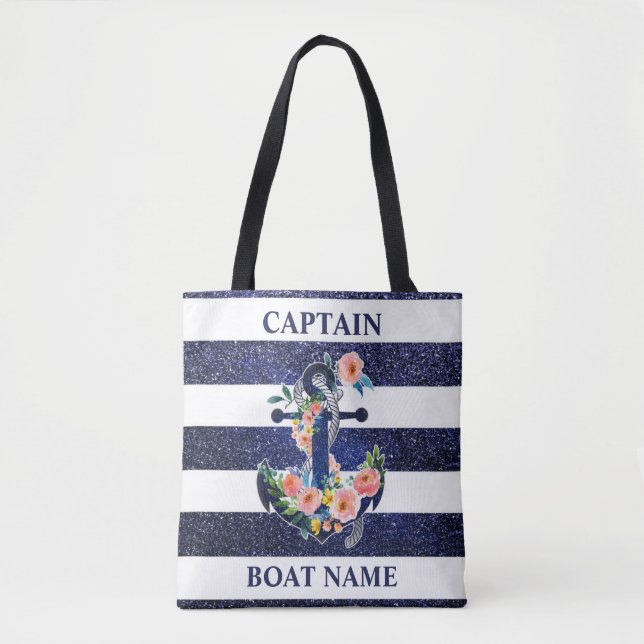 Floral anchor on striped background                tote bag (Front)