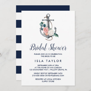 Floral Anchor   Summer Bridal Shower Invitation