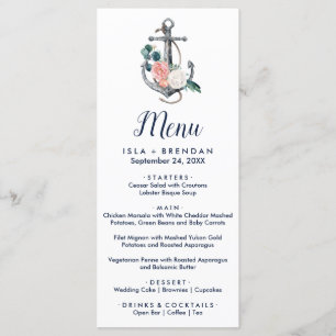 Floral Anchor   Summer Dinner Menu Card