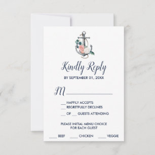 Floral Anchor Summer Menu Choice RSVP Card