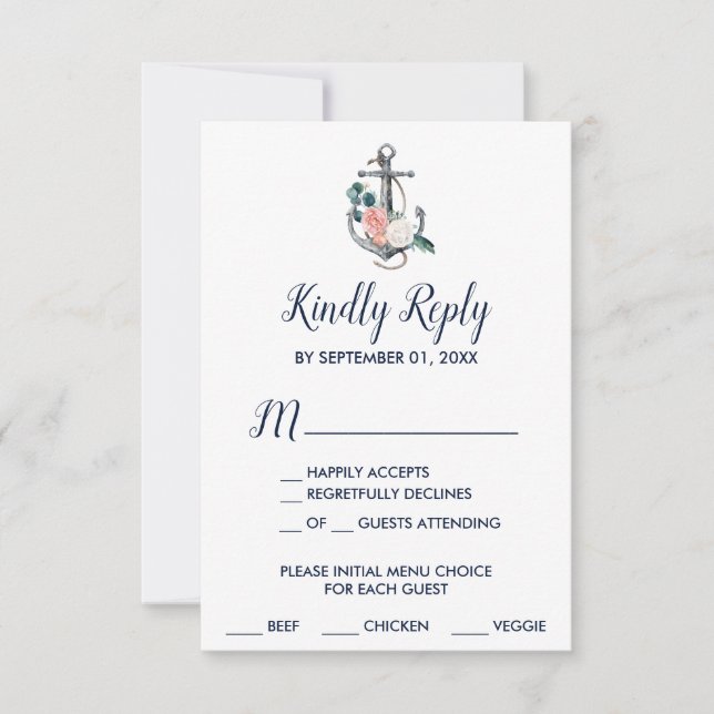 Floral Anchor | Summer Menu Choice RSVP Card (Front)
