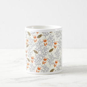 Floral and Bird Pattern Nature Inspired Coffee Mug